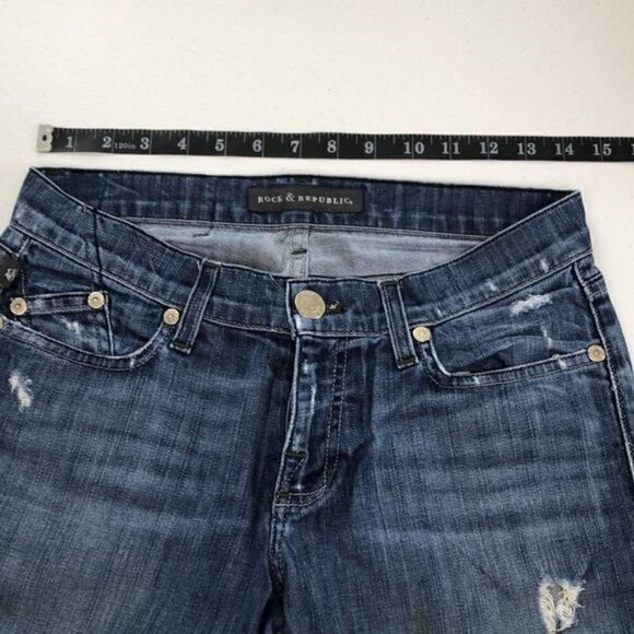 Rock & Republic Skinny Boot Cut Jeans Distressed Faded Dark Denim 27 - Picture 7 of 11